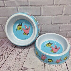 SpongeBob SquarePants Pet Bowl Dog Cat Food Water Dish, Blue, 7in Dia, Lot Of 2